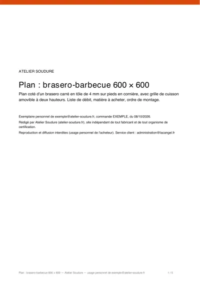 Couverture du plan (exemplaire personnel, e-mail de l'acheteur imprimé)
