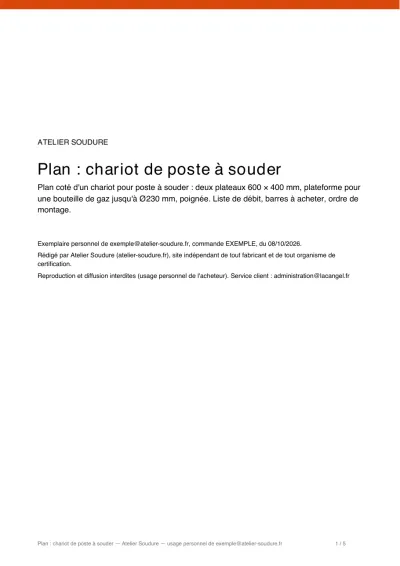 Couverture du plan (exemplaire personnel, e-mail de l'acheteur imprimé)