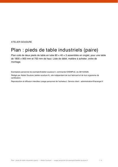 Couverture du plan (exemplaire personnel, e-mail de l'acheteur imprimé)