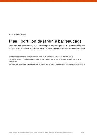 Couverture du plan (exemplaire personnel, e-mail de l'acheteur imprimé)