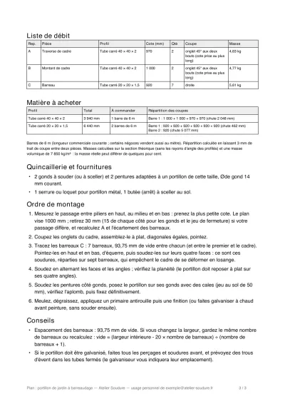 Liste de débit et matière à acheter